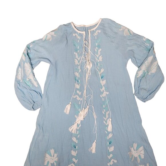 blue floral embroidered one size fits most oversized mumu maxi dress with tassel - Picture 4 of 5